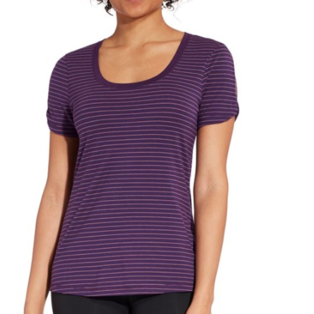 Calia Twist Sleeve Blackberry Striped Tee